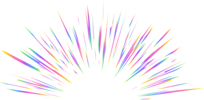 Burst with rainbow light prism effect. Halo flare sparkles of crystal. Radial holographic color explosion. Comic speed lines glare beams with neon sparks and reflection png