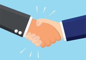 Two businessmen shaking hands, friendly handshake after getting a job or signing a contract, New beginnings of frienship vector