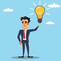 Businessman with a lightbulb moment, an idea or solving a problem, completing a task vector
