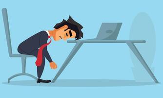 Young Professional Businessman with Fatigue at work, Executive with stress because of overload in the workplace, Overworked office worker unhappy and weary with chronic depression vector