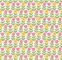Bright spring floral seamless pattern background with hand drawn flowers doodle. Cute wallpaper print in naive Scandi graphic style. Mininalist floral backdrop for Easter, spring, summer design vector