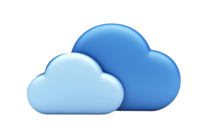 Two stylized blue clouds in varying shades, representing digital storage and connectivity. Ideal for technology and cloud computing themes png