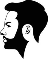 Man face with beard and mustache, black silhouette vector