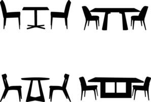 set of black and white silhouettes of chairs and tables vector