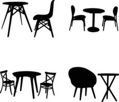 set of black silhouettes of chairs and tables vector