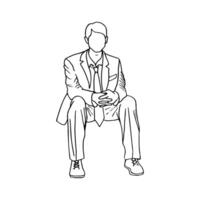 young man in suit sitting, portrait without face - hand drawn line art vector