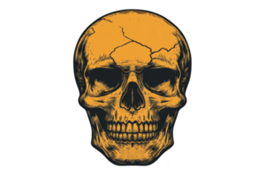 A detailed illustration of cracked skull in orange color, showcasing intricate features and textures, perfect for Halloween or gothic themes png