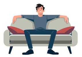 Flat illustration of a man relaxing on a sofa at home. vector