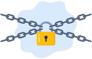 Closed lock on the chains. Symbol of protection of information, property, inaccessibility. illustration. vector