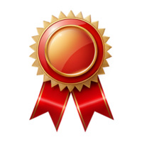 elegante vermelho fita certificado crachá realização ícone com dourado fronteira isolado em transparente fundo png