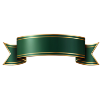 Dark Green shiny ribbon Shape with golden outline isolated on transparent background png