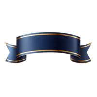 Dark Blue empty banner ribbon Shape with golden outline isolated on transparent background png