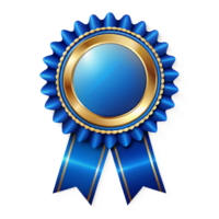 Elegant Blue ribbon Certificate Badge Achievement icon with golden border isolated on transparent background png