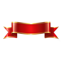 Red banner ribbon Shape with golden outline isolated on transparent background png