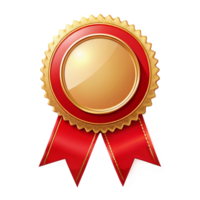 Red ribbon Certificate Badge Achievement icon with golden border on transparent background png
