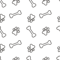 Dog Paw Seamless pattern. Dog footprint and bone repeating pattern. Black and white pattern with dog tracks and bone. Dog track and bone outline png