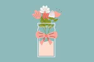 A Charming Vase Filled with Colorful flowers Adorned with a Beautiful Ribbon. illustration. vector