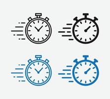 Fast Stopwatch Icons. Speed Timer Stopwatch Symbols. Running Timer Icon Collection. Stopwatch Time Measurement Icons. vector