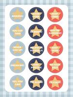 A set of tokens with motivational phrases for children with a star vector
