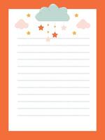 Diary page template with Funny clouds and stars for a girl vector