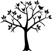 Tree with Birds on Branches Silhouette Illustration vector