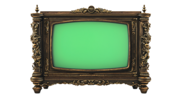 Vintage Ornate Television Set with Green Screen for Retro Style Display and Decoration png