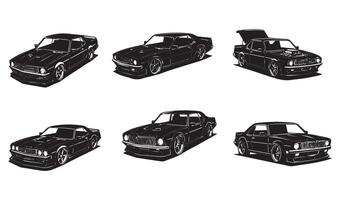 Car Silhouettes Bundle Showcasing Retro and Classic Automobiles Perfect for Print Design and Branding vector