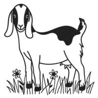 black and white goat illustration with flowers simple line art of a goat in a natural setting vector