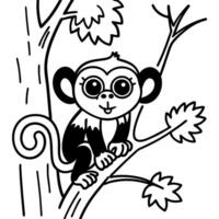 Cute monkey sitting on tree branch in playful illustration vector