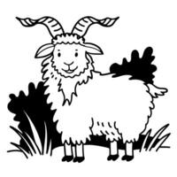 Illustration of a smiling goat with horns in a nature setting vector