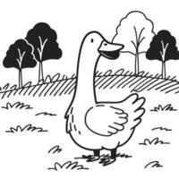 goose in pastoral landscape with trees and grass vector