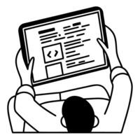 Person reading on a tablet, focus on digital content consumption, coding, and technology vector