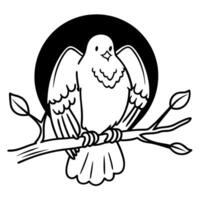 dove outlined on branch peace bird, serenity, black circle background, minimalist design, peaceful flying concept vector