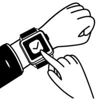 Smartwatch interface touch interaction hand tapping on wearable tech screen time management and connectivity vector
