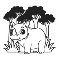 rhinoceros in a forest setting cute smiling rhino illustration, wildlife drawing vector