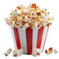 Fresh popcorn in striped bucket, perfect for movie nights and snacks png