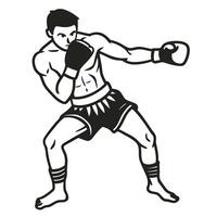 Boxing stance illustration traditional fighter in guard position athletic man, martial arts, combat pose vector