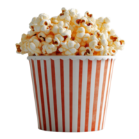 Fresco palomitas de maiz en a rayas envase, Perfecto para película noches y meriendas. disfrutar mantecoso sabor y crujiente textura png