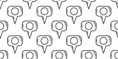Seamless pattern of black outlined speech bubble location pins on white background. Hand-drawn doodle style. Communication and navigation concept for design and print vector