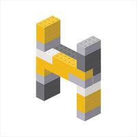 Letter H in isometric view assembled from plastic blocks. vector