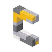 Letter C in isometric view assembled from plastic blocks. vector
