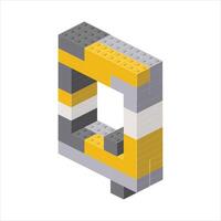 Letter Q in isometric view assembled from plastic blocks. vector