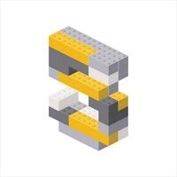 Number 5 in isometric view assembled from plastic blocks. vector