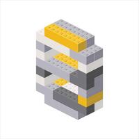 Number 8 in isometric view assembled from plastic blocks. vector