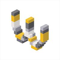 Letter W in isometric view assembled from plastic blocks. vector