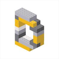 Letter D in isometric view assembled from plastic blocks. vector