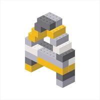 Letter A in isometric view assembled from plastic blocks. vector