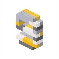 Number 9 in isometric view assembled from plastic blocks. vector