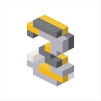 Number 3 in isometric view assembled from plastic blocks. vector