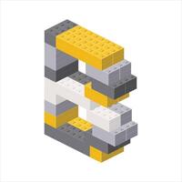 Letter B in isometric view assembled from plastic blocks. vector